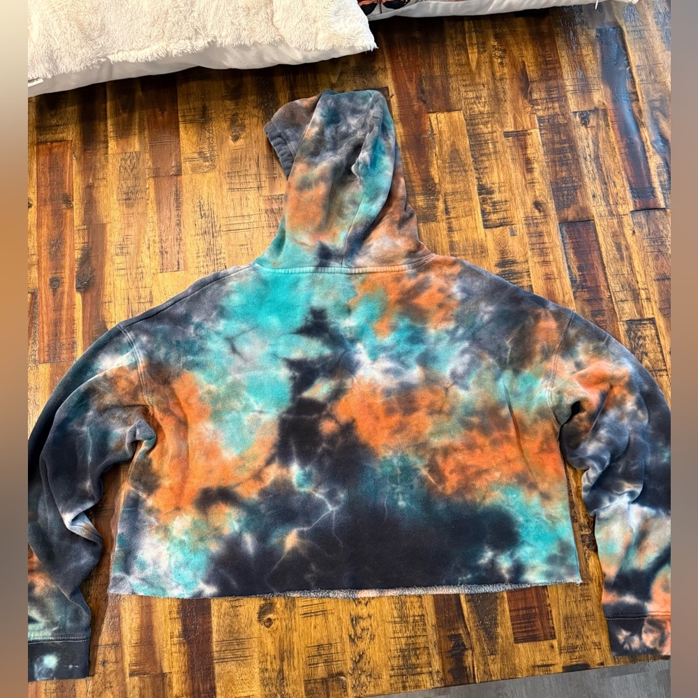 Iron & Ink tie dye women's cropped sweatshirt sz M orange/teal/blue - Picture 4 of 5
